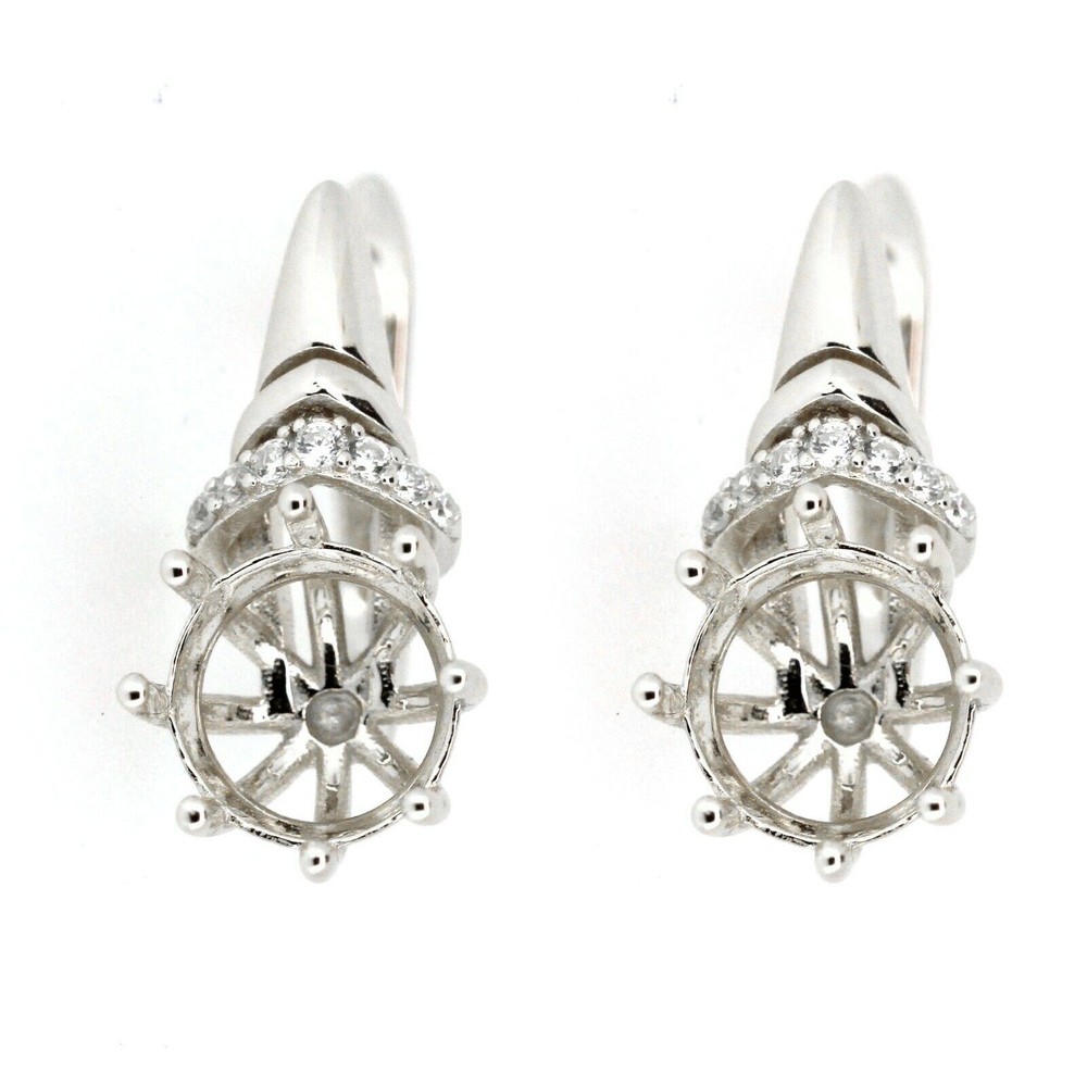 Sterling Silver Semi Mount Earrings Setting Round RD 8x8mm
