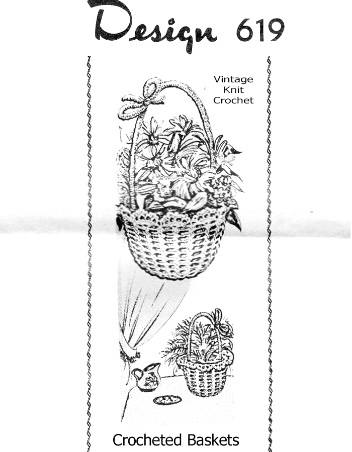 Vtg Crochet Two Baskets with Handles Pattern, Mail Order Design 619 LW