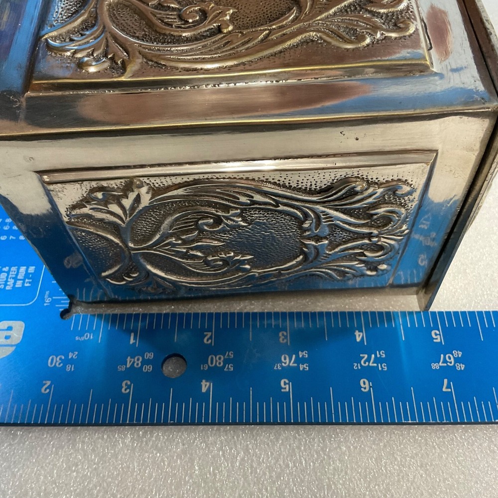 India Silver Plated Red Felt Lined 7.5" Tall Decorative Lined Trinket Box