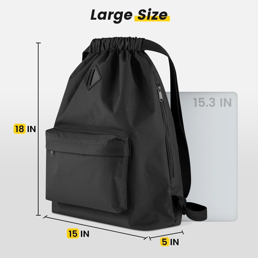 Vorspack Drawstring Backpack Water Resistant String Bag One Size, 01-black