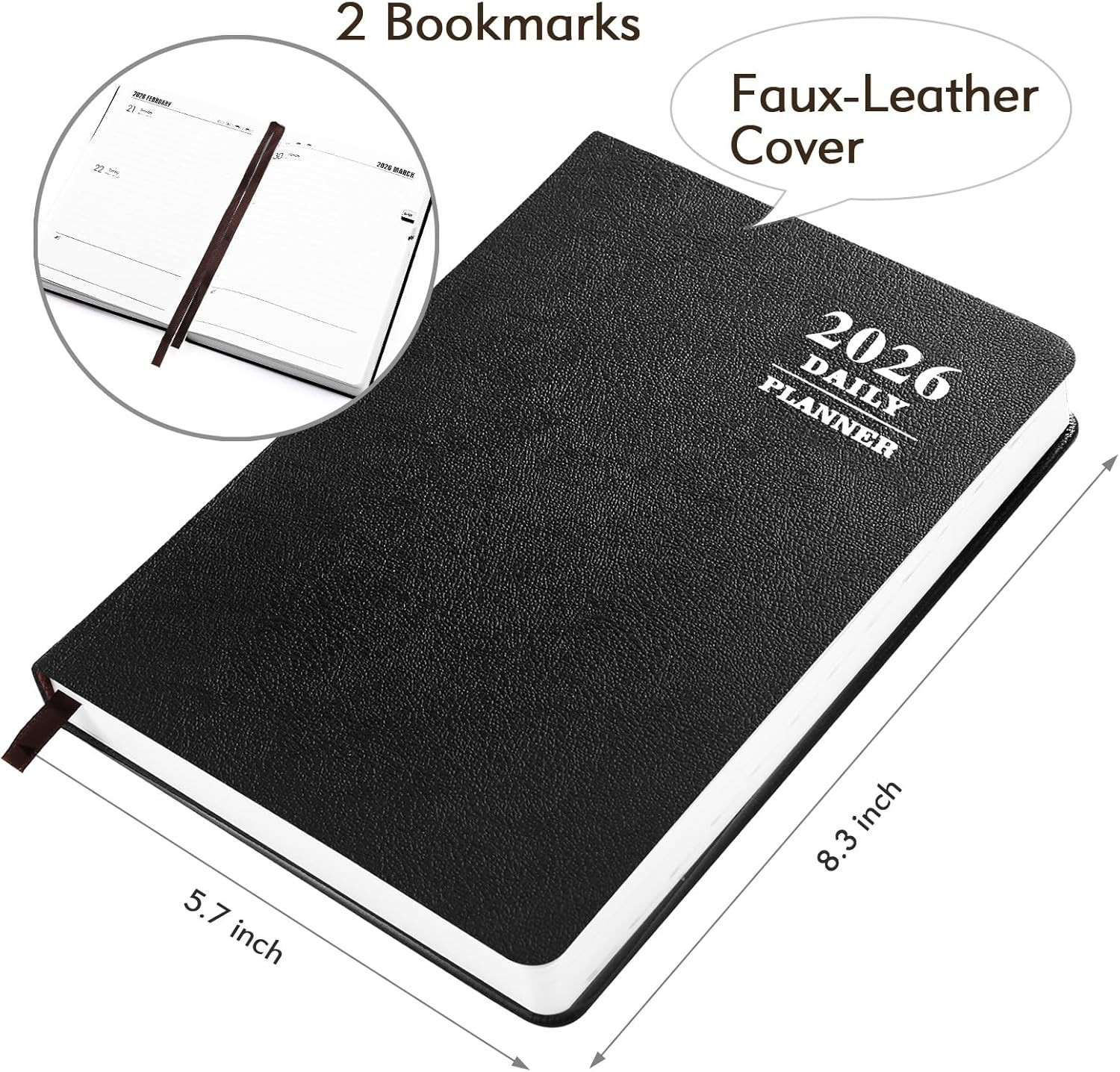 2026 Daily Hourly Planner - One Page a Day, 2026 Diary 5.7 X 8.3" Hardcover Mont