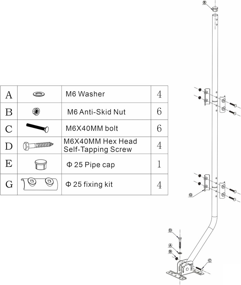 Universal Adjustable Mounting Pole for Antennas - 1" Diameter, Easy Install