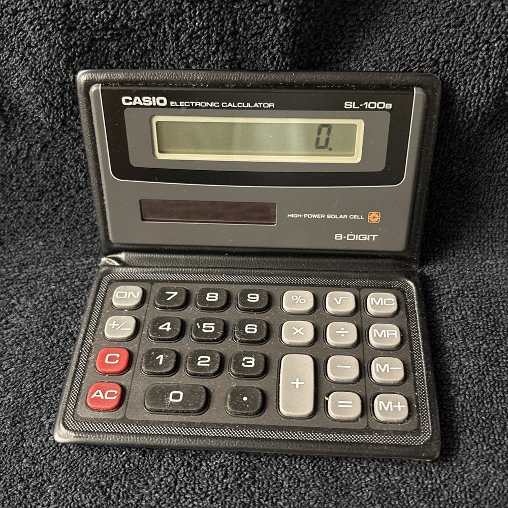 Vintage Casio SL-100B Electronic Calculator Foldable Case Solar Cell Fast Ship