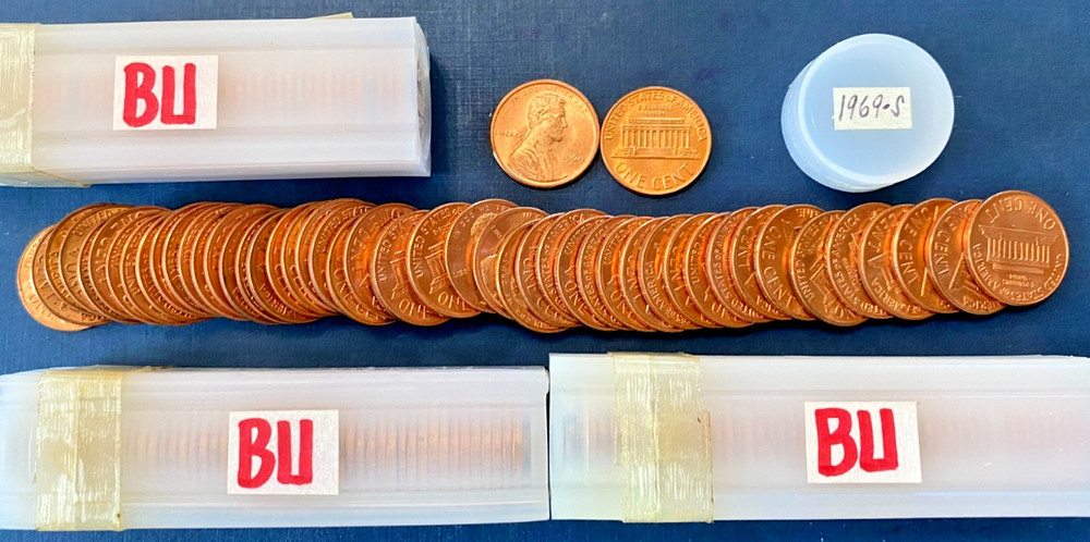 1969-S LINCOLN MEMORIAL CENT ROLL-GEM BRILLIANT UNCIRCULATED-FROM ORIGINAL ROLL