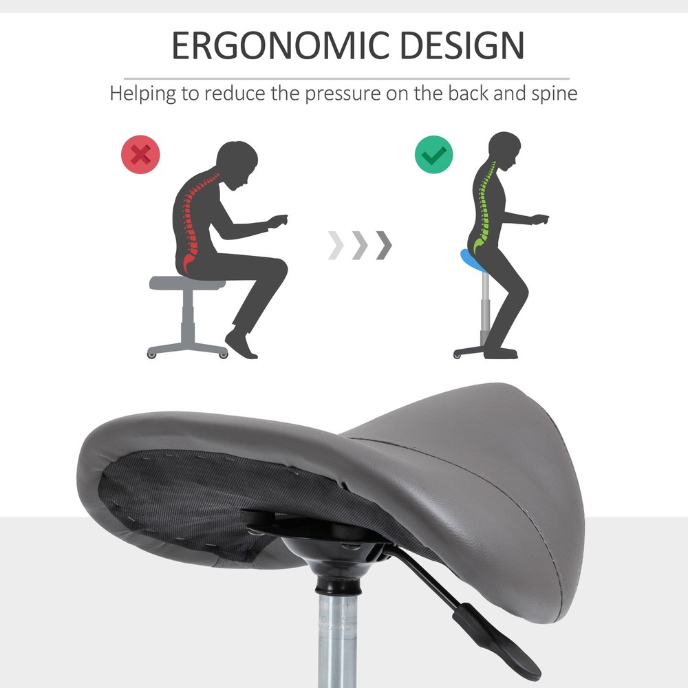 Rolling Saddle Stool Ergonomic PU Leather Height Adjustable Hydraulic Spa Chair