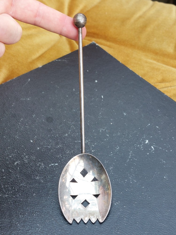 Antique 8" Silver Plated Ice /Absinthe Spoon, Mote Spoon, Cocktail Strainer Fork