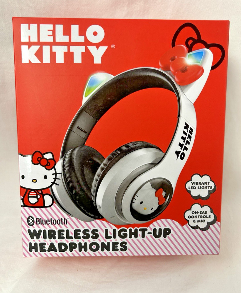 Hello Kitty Wireless Light Up Headphones Bluetooth White Sanrio Foldable Adjust