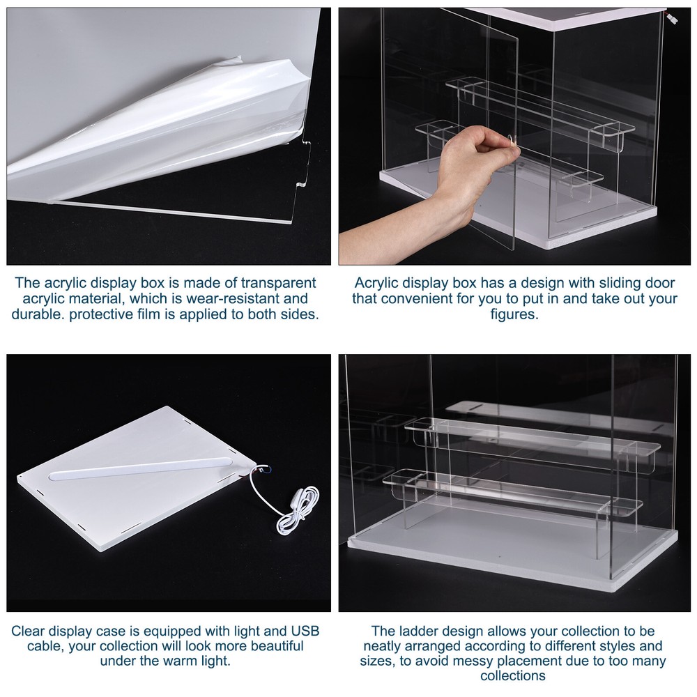 Clear Acrylic Display Case LED 4 Tier Dustproof Assemble Cube Display Boxes