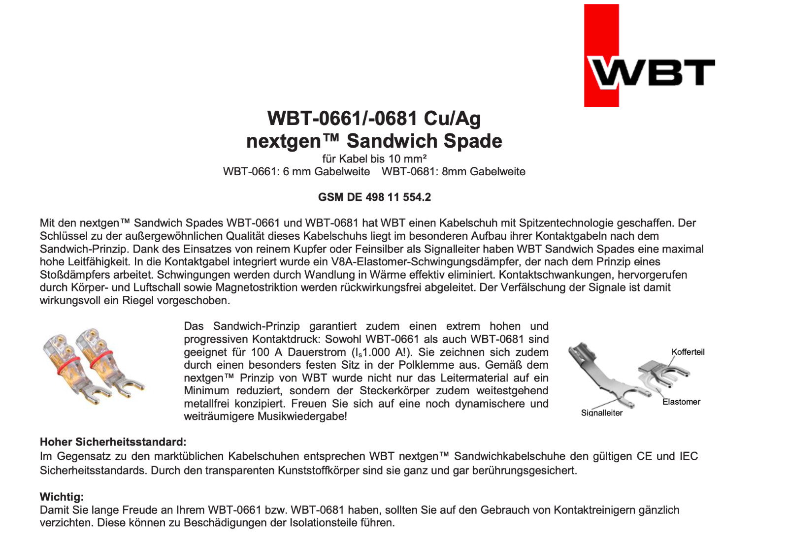 WBT 0681CU cable lug made of pure copper, 8 mm fork new + original packaging nextgen 2x red 2x white