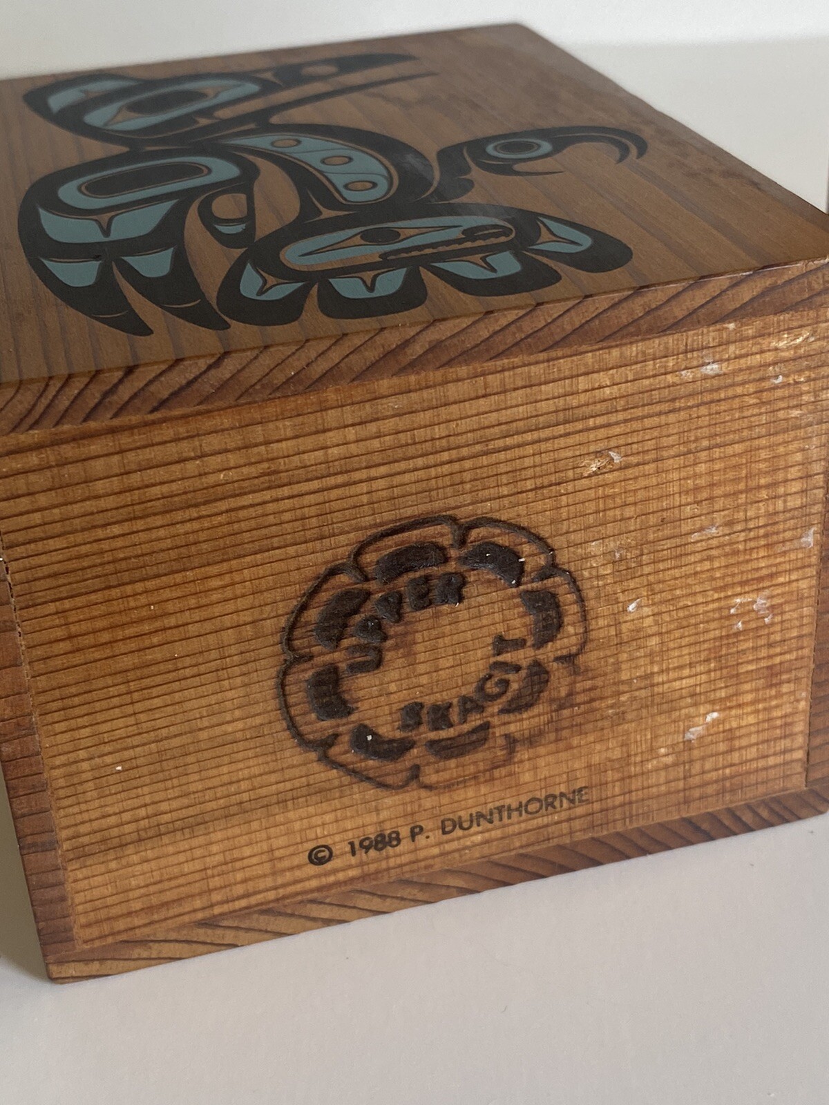 1988 Signed P DUNTHORNE /UPPER SKAGIT/Northwest USA/PAIR-Cedar Wood Boxes/Raven