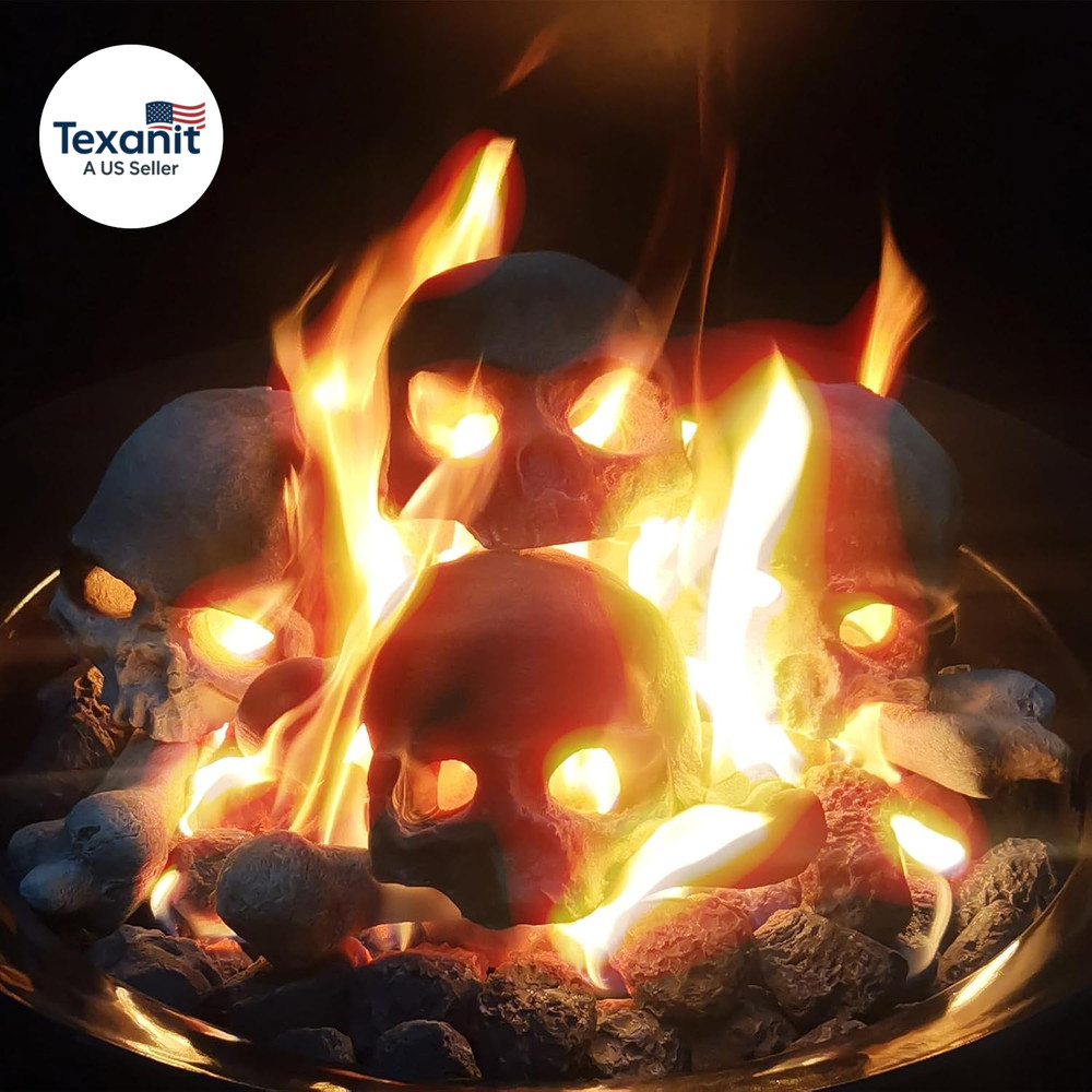 9 Pcs Ceramic Skulls for Fire Pit, Durable Reusable Fireproof Fire Pit Skull Log