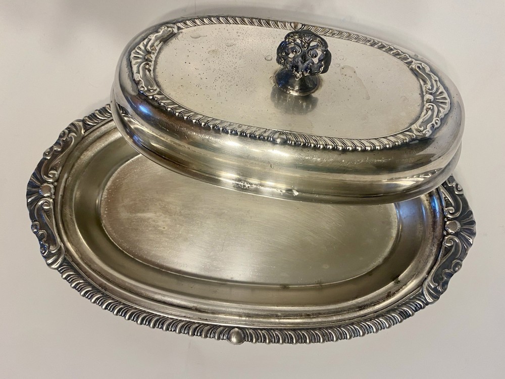 Baroque Style Sheridan Taunton Silverplate Butter Dish OVAL Holloware 9in VFC
