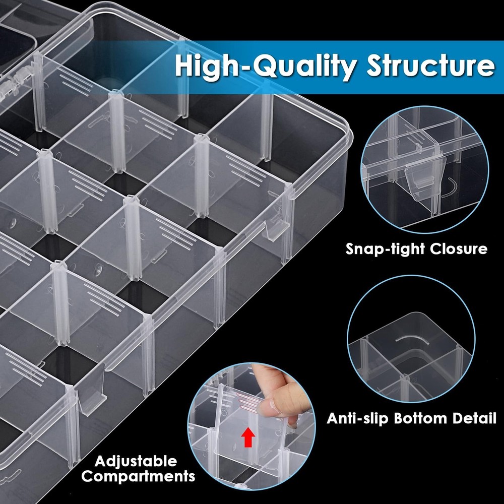 BTSKY 2 PCS Plastic Washi Tape Organizer, Adjustable 15-Grid Compartment Wash...