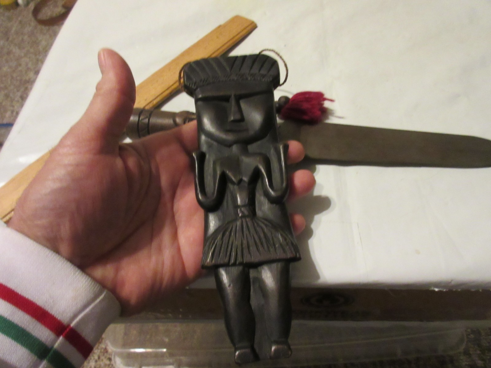 Vintage Tribal Knife in Carved Wooden Sheath