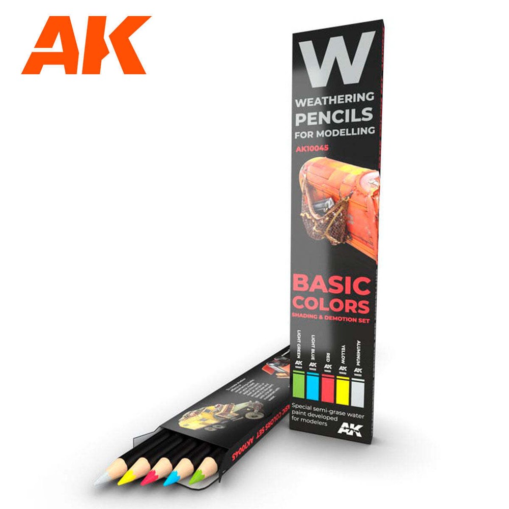 AK Interactive 10045 Weathering Pencils Basic Colors Shading & Demotion Set - US
