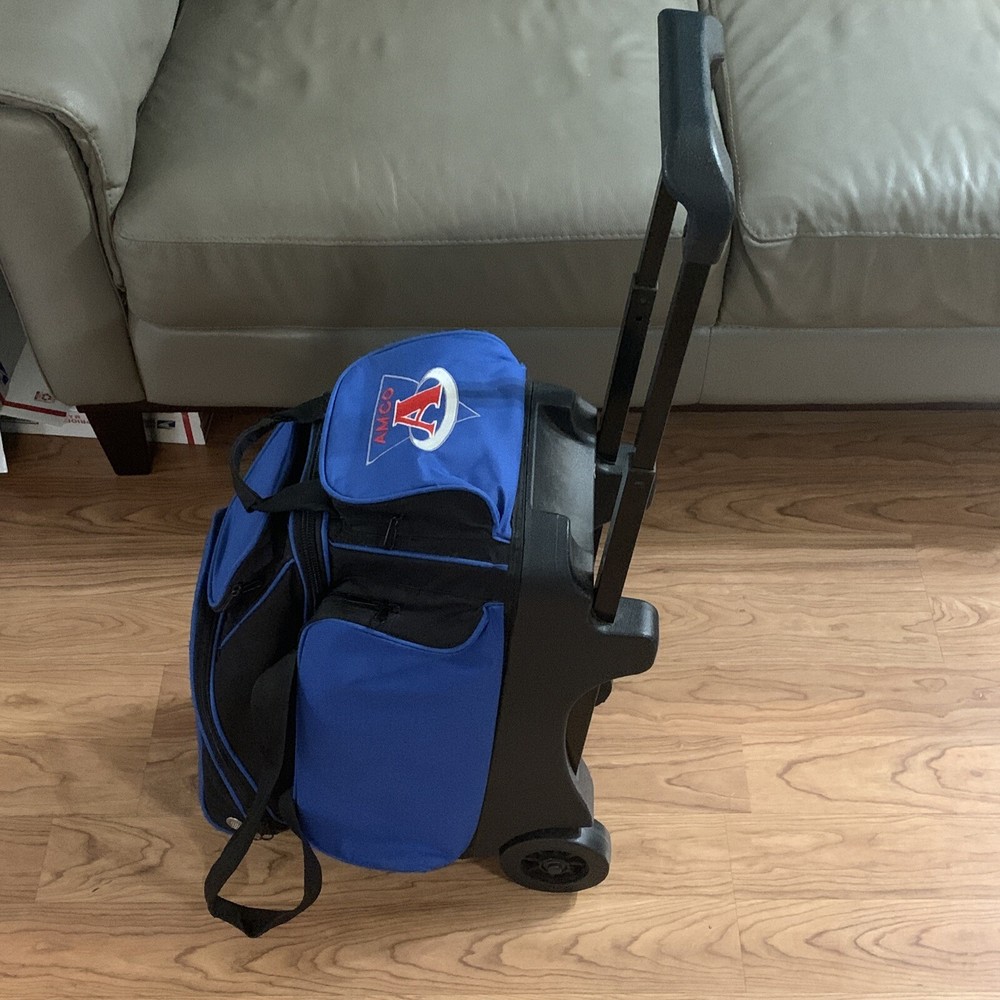 AMCO Double Bowling Ball Blue Roller Rolling Bag NICE Used Condition