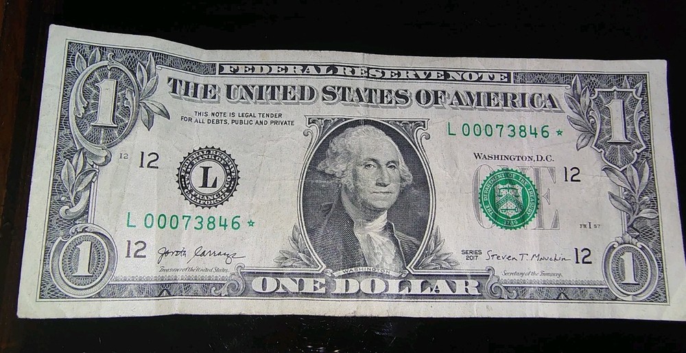 2017 $1 Dollar Star Note Low Serial Number L00073846*