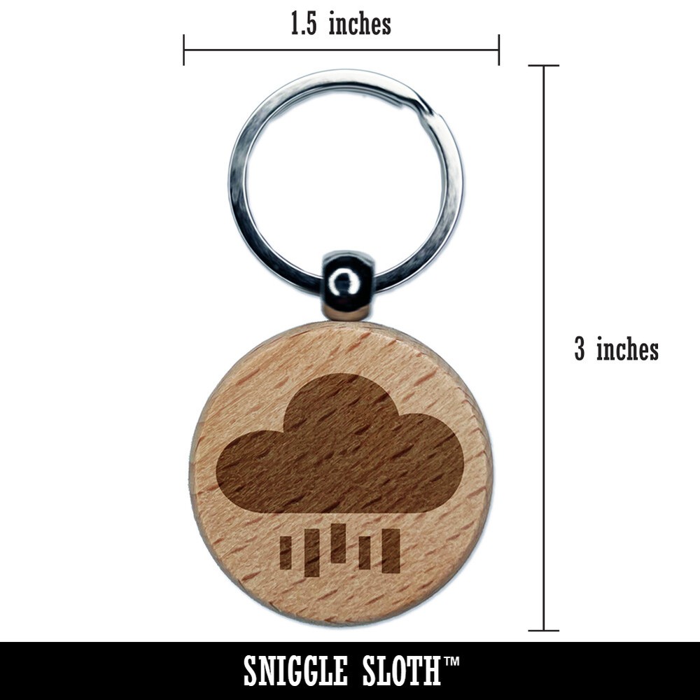 Rain Cloud Solid Engraved Wood Round Keychain Tag Charm