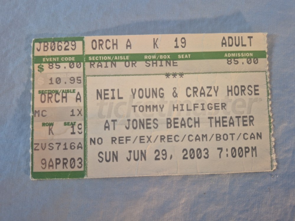June 6-29-03 2003 NEIL YOUNG CRAZY HORSE Ticket Stub Jones Beach New York