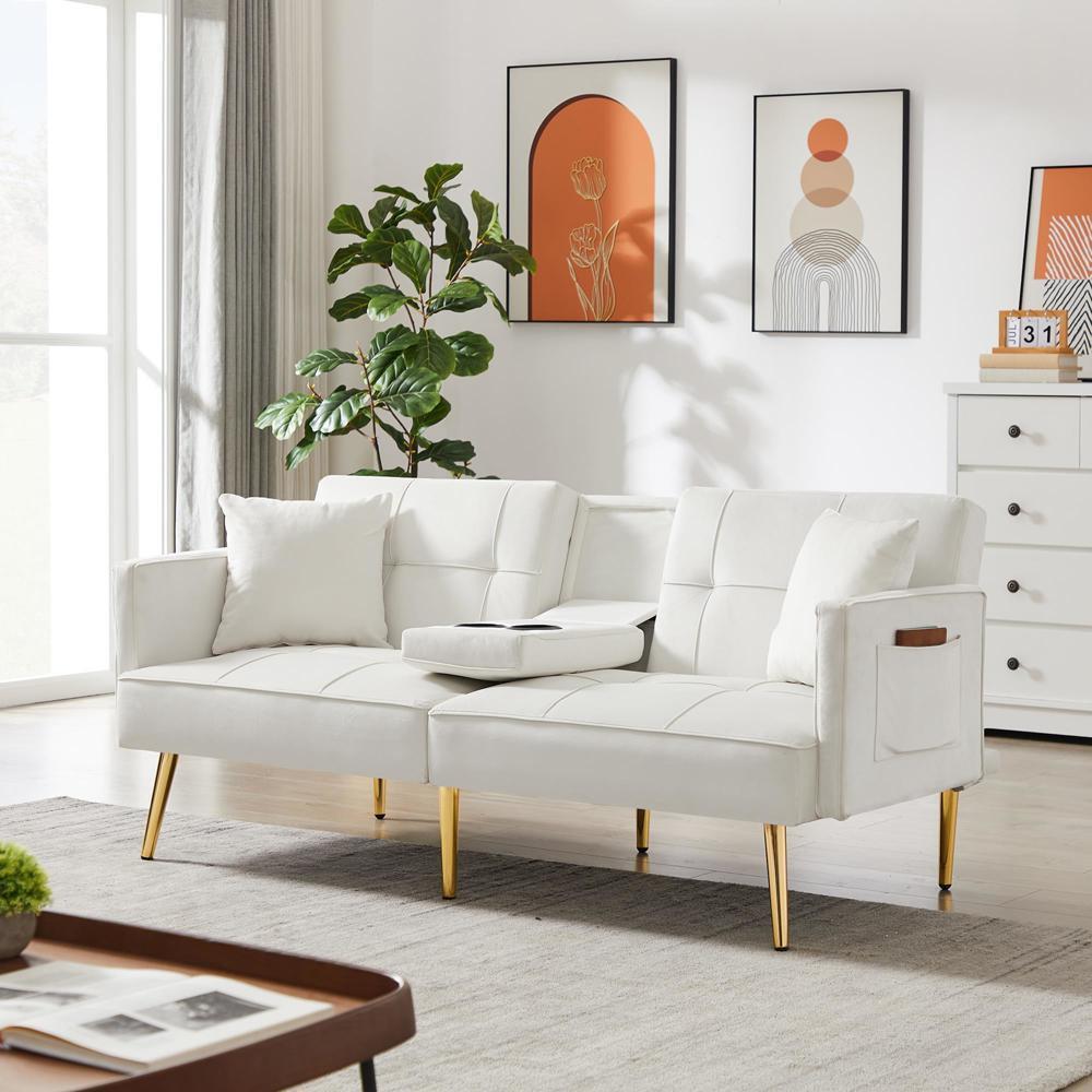 Sturdy and Durable WHITE VELVET SOFA BED