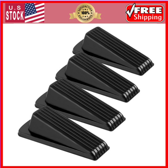 4 Pack Rubber Door Stoppers Wedge Heavy Duty Stackable Stop for Floor Bottom