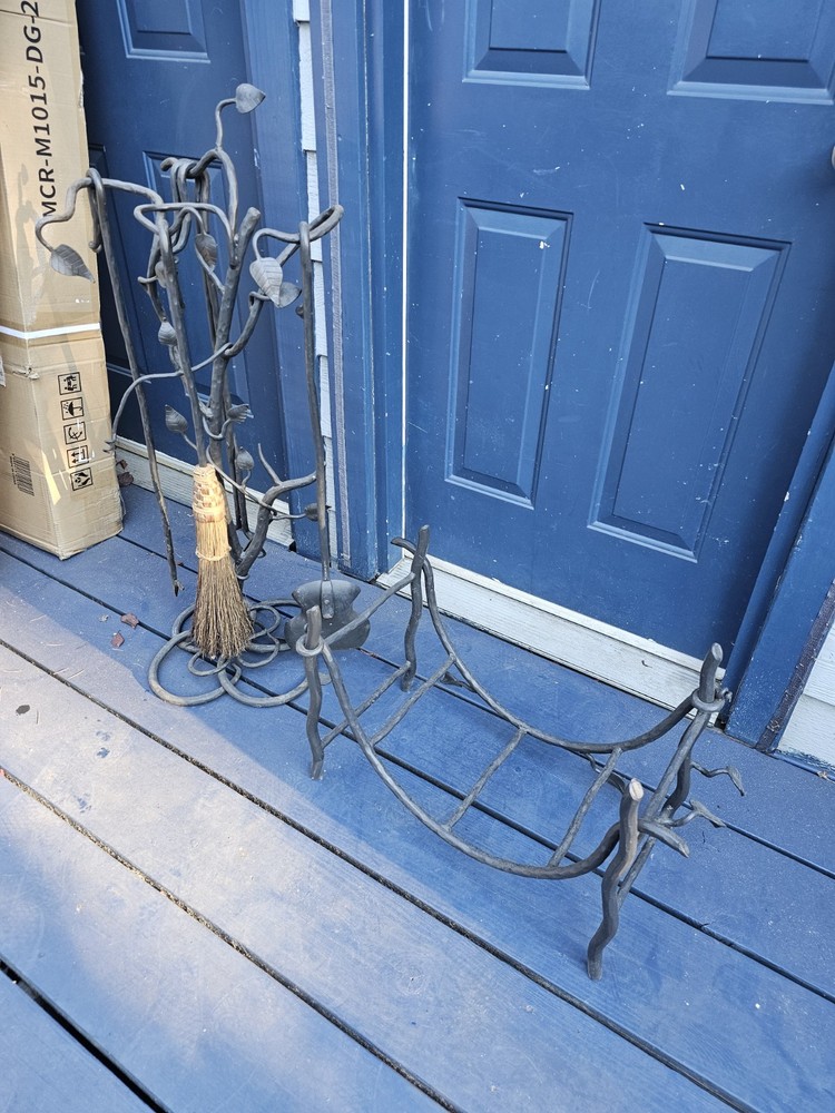 Fireplace Tool Set and Holder Wraught Iron