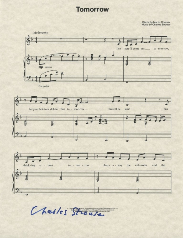 Charles Strouse- Signed "Tomorrow" Sheet Music