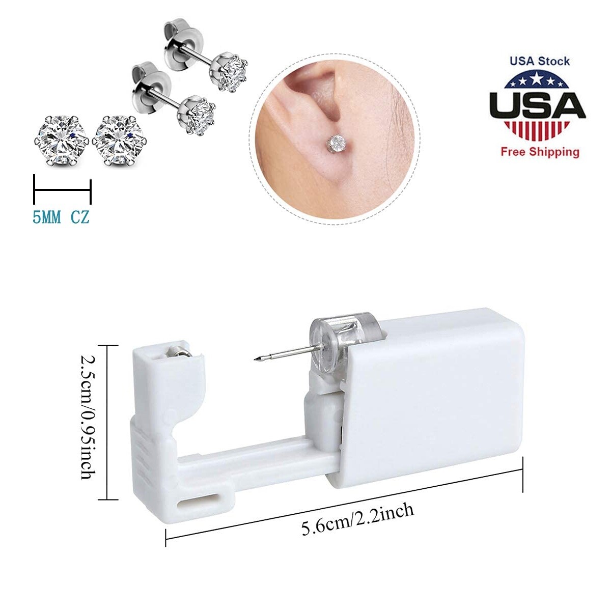 6× Ear Piercing Disposable Kit Silver Stud Earring Gun DIY Home Self Ear Sets US