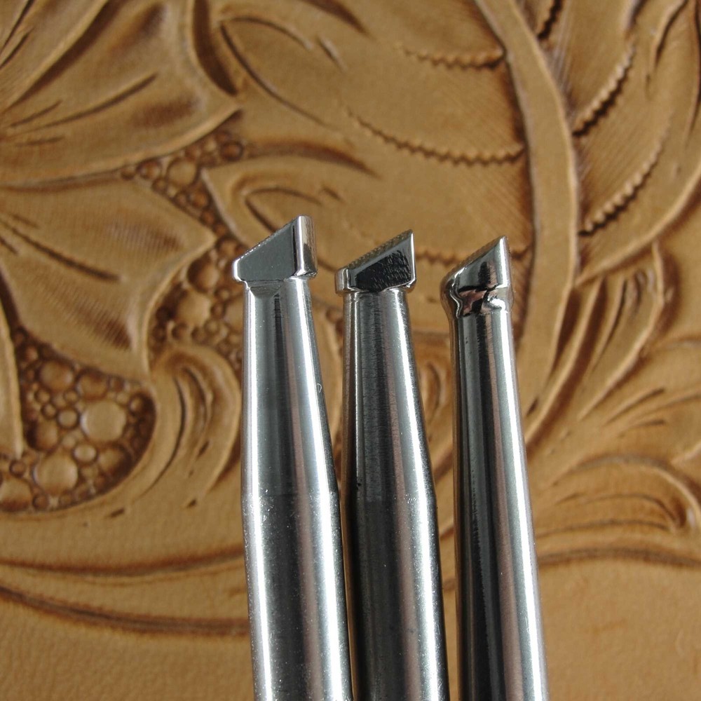 3-Piece Checkered Steep Angle Beveler Leather Stamp Set, Stainless Steel Tools