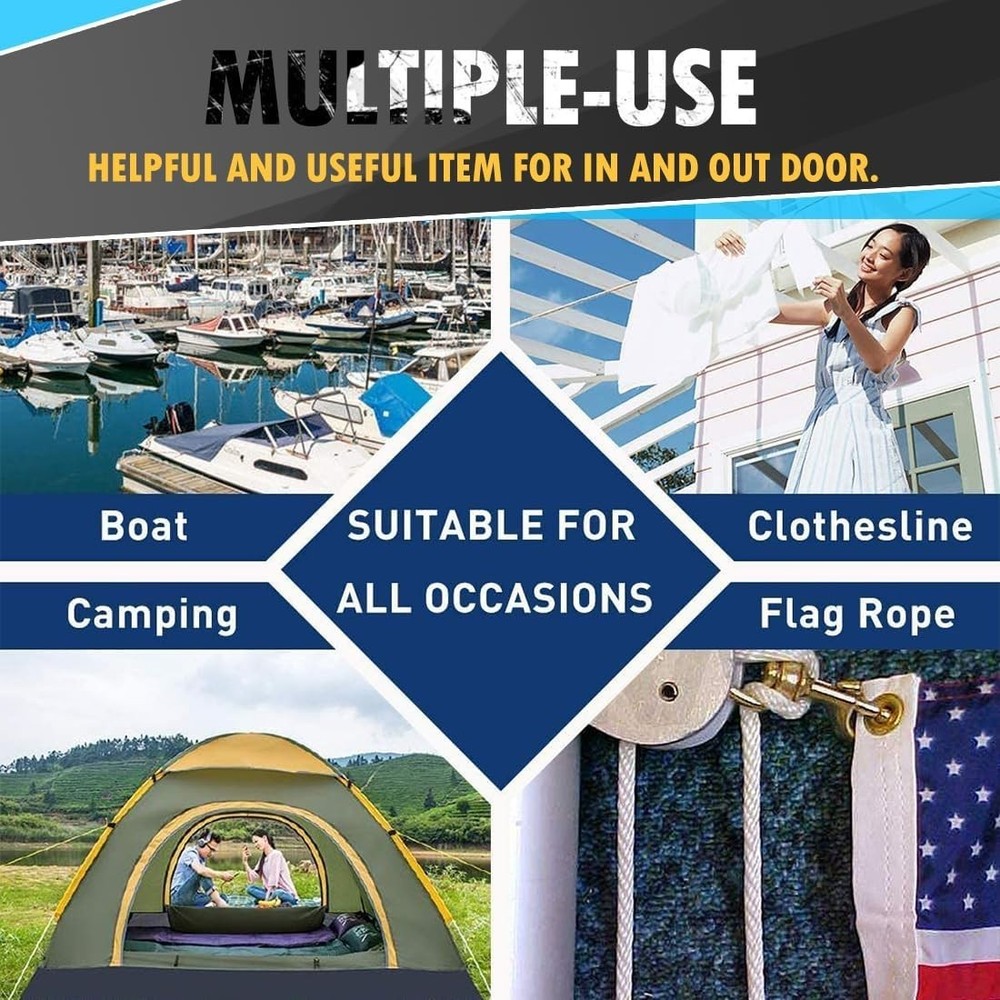 Lightweight 90ft Polyester Utility Rope - 1/4” Thick, Water-Resistant & Durable