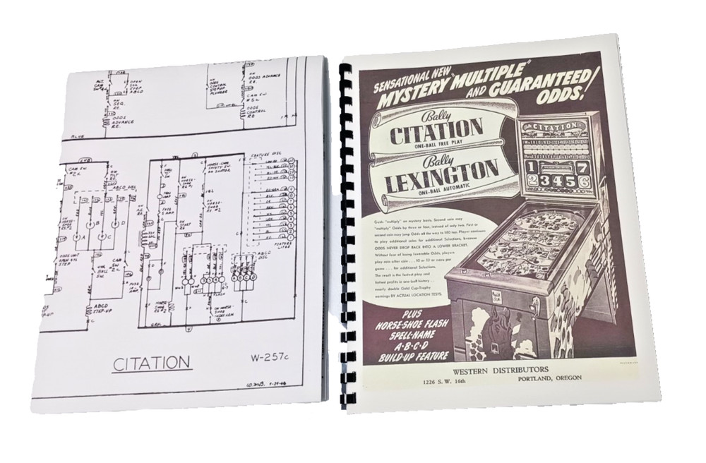 Bally  Citation manual + Schematic 1948,  Pinball Machine