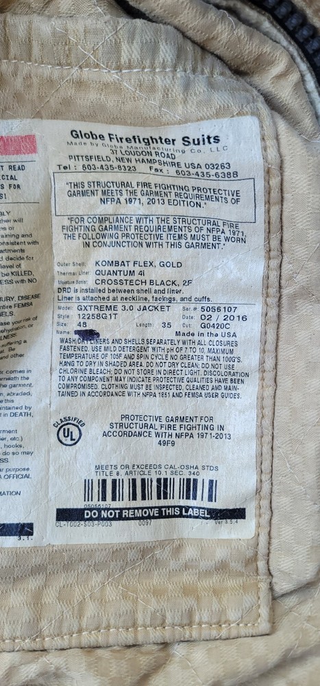 2016 Globe Gxtream 3.0 Turnout Jacket 48 35 kombat flex shell