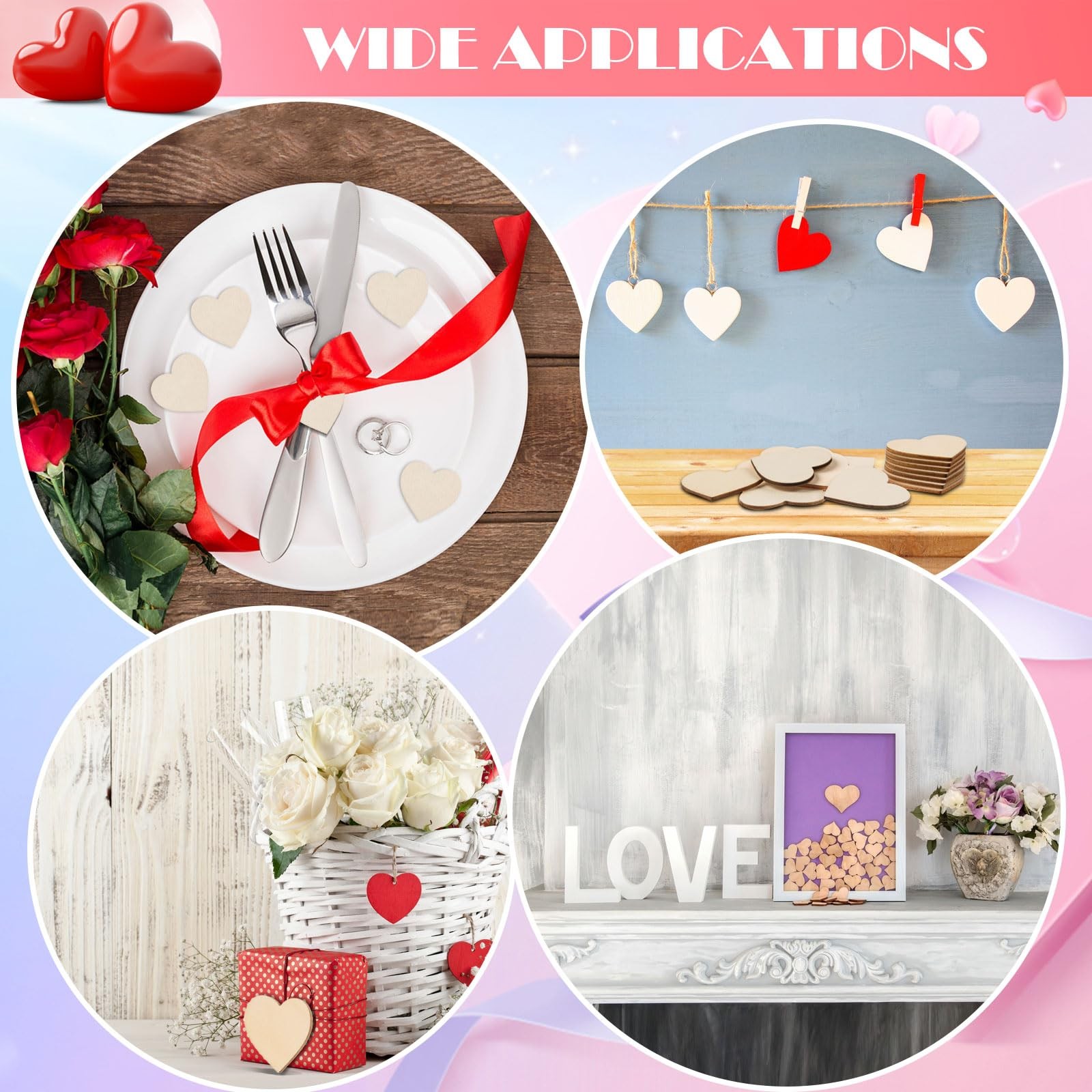 Wooden Hearts 120 Pcs 1.5 Inch Unfinished Cutouts DIY Craft Wedding Guest Book
