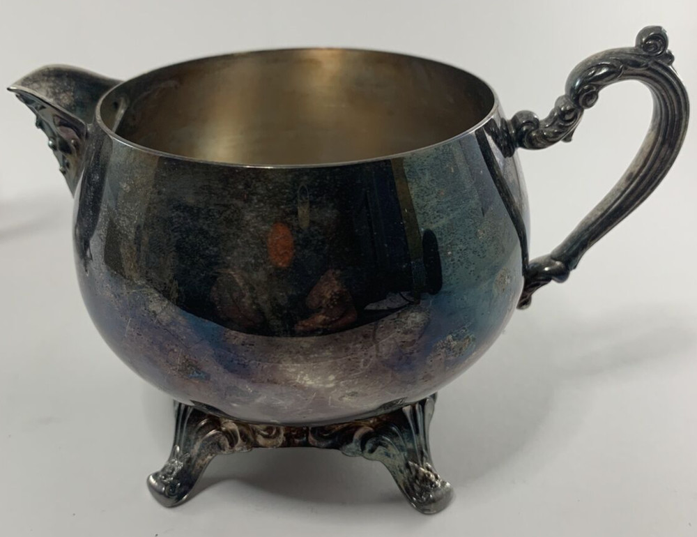 Antique Brass Cream & Sugar Set 3” Tall Footed VINTAGE