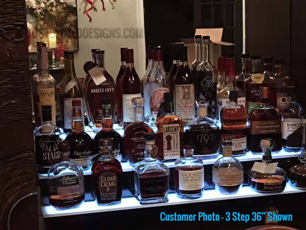 36" 3 Step Tier LED Lighted Shelves Illuminated Liquor Bottle Display FREE SHIP