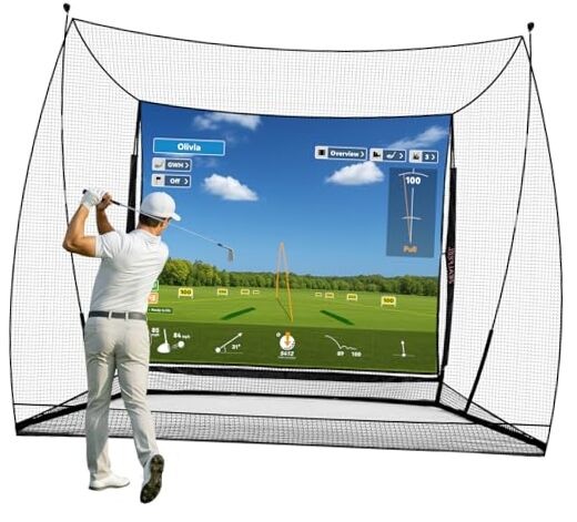 Golf Simulator Cage with Side Barriers&Impact Screen – 10x8 FT Golf Net with