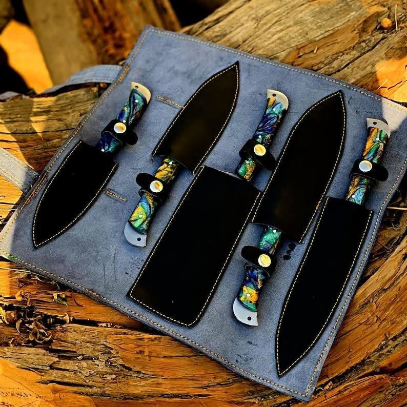 Custom Handmade Damascus Chef Set 5 Pieces