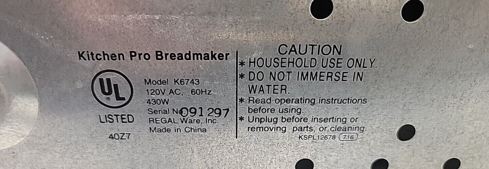 Hinge for Lid on Regal Kitchen Pro Breadmaker Model K6743