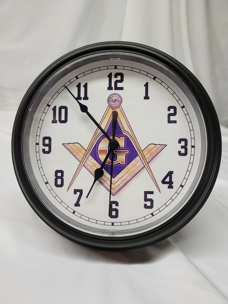 Masonic wall clock 9" round free masons battery operated