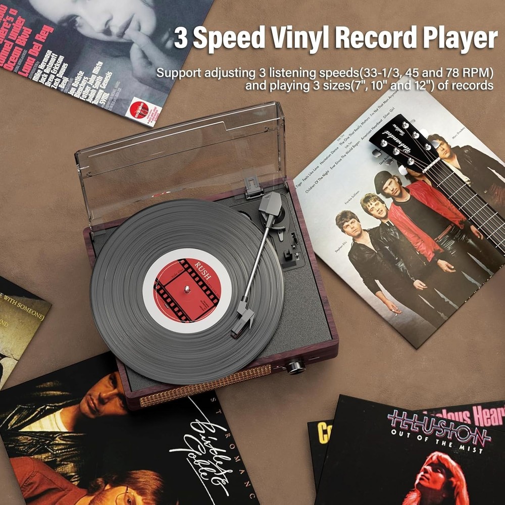 Vintage Bluetooth Record Player with 2 Stereo Speakers & 3-Speed Playback
