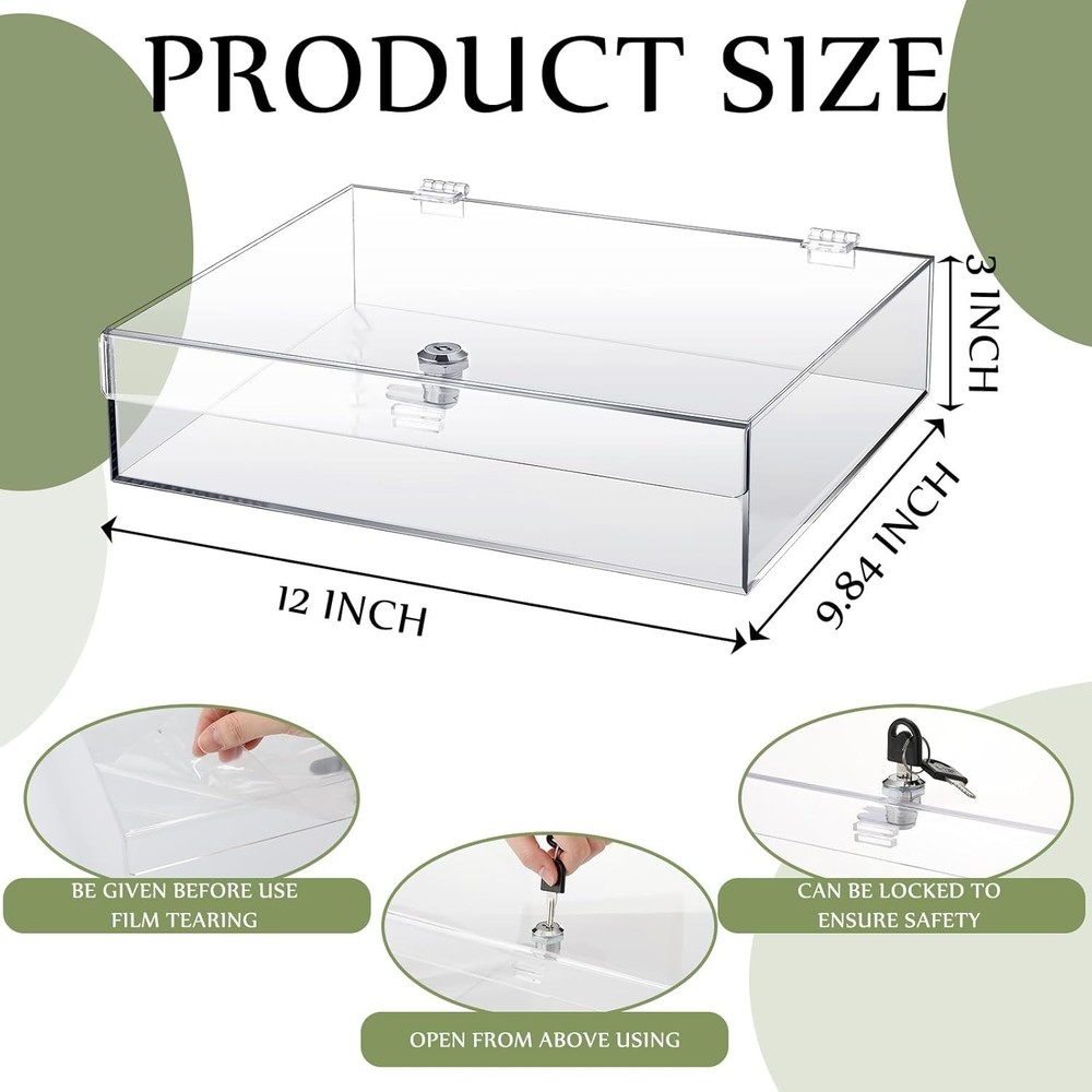 Clear Acrylic Locking Display Case with Keys Large Medication Lock Box Snack ...
