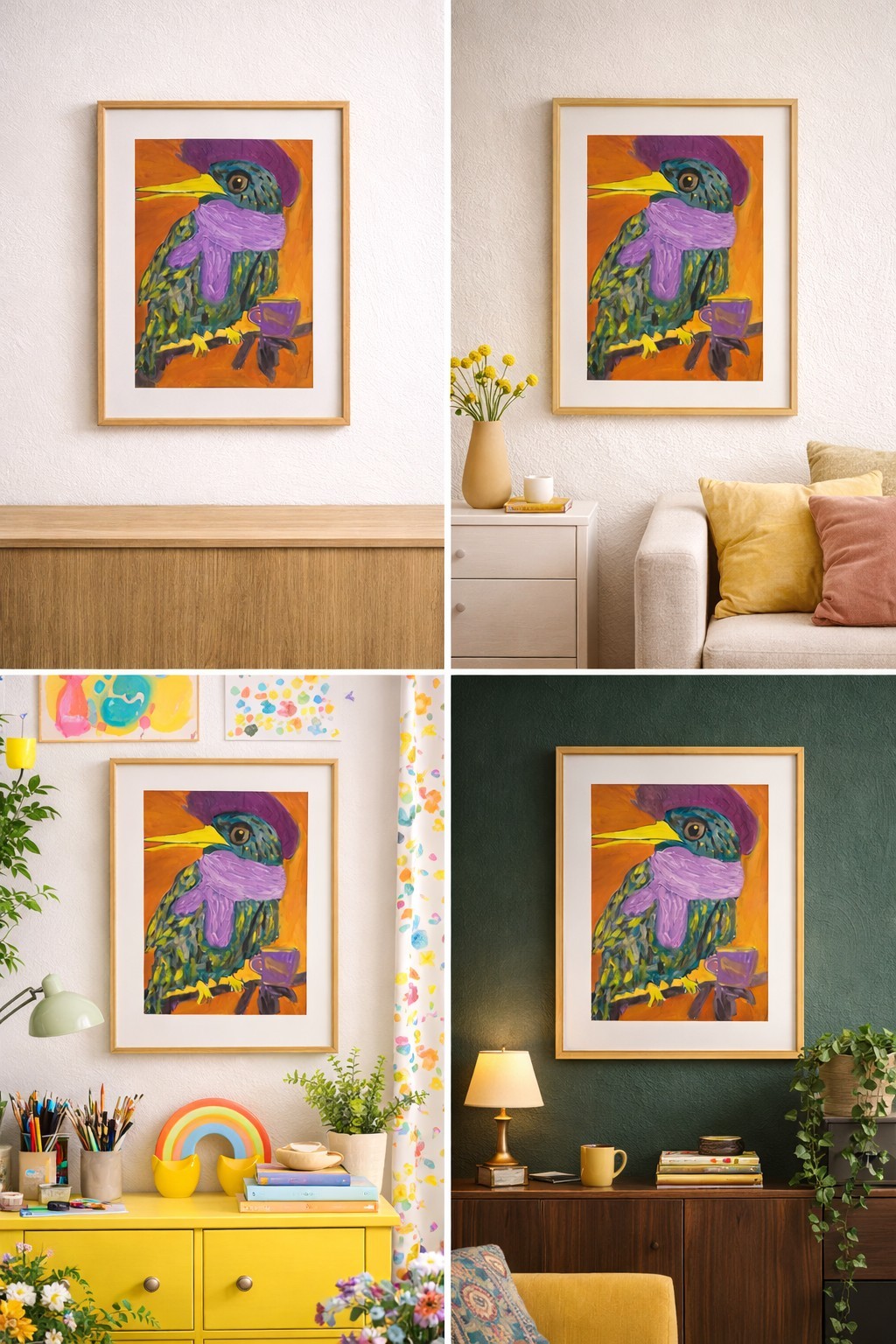 Morning Café Philosopher Whimsical Bird Portrait Original Acrylic