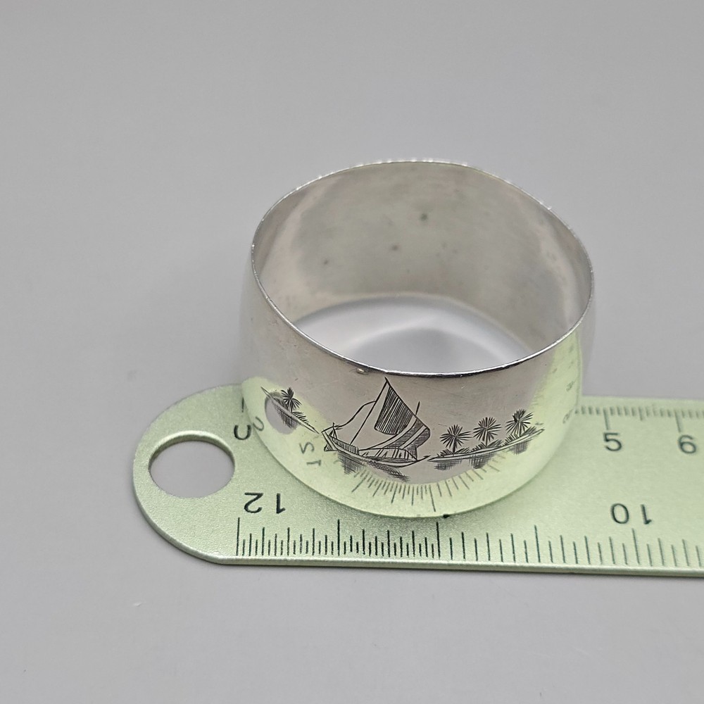 Sterling Silver Napkin Ring Engraved River Scene