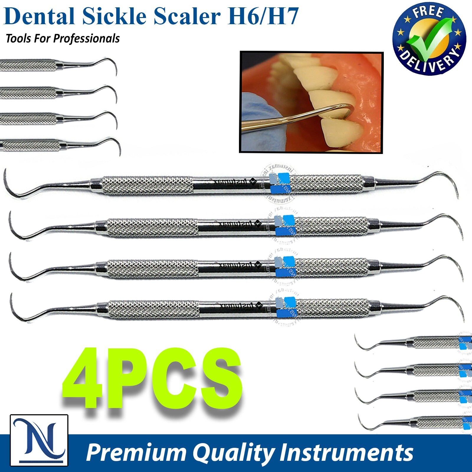 Set of 4 Sickle Scaler Anterior Posterior Hygiene Sickle Scalers Dental Steel