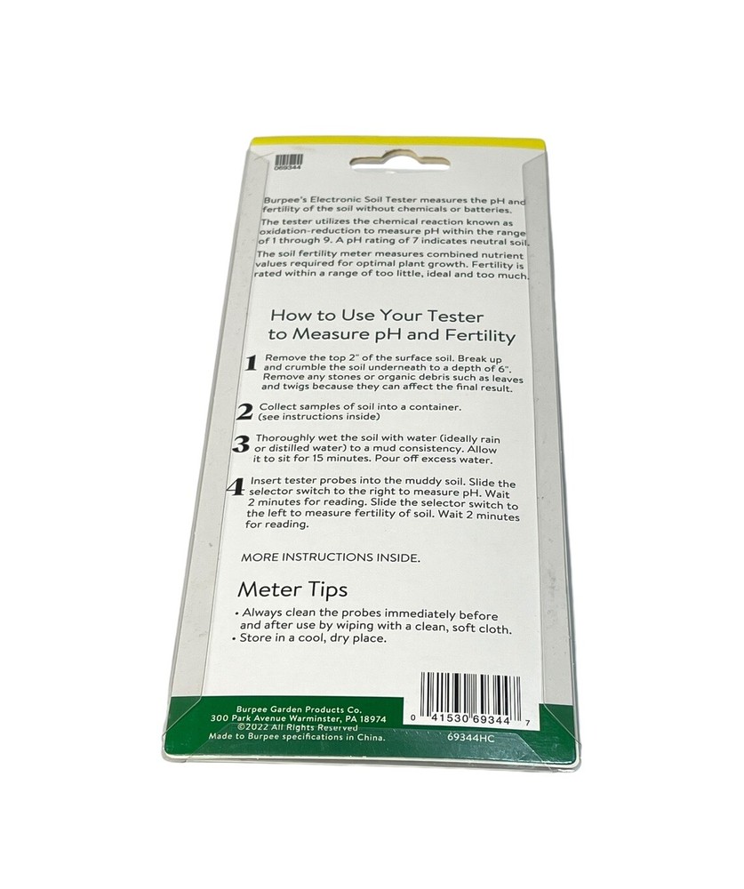 Burpee Electronic Soil PH Tester No Batteries Required NEW