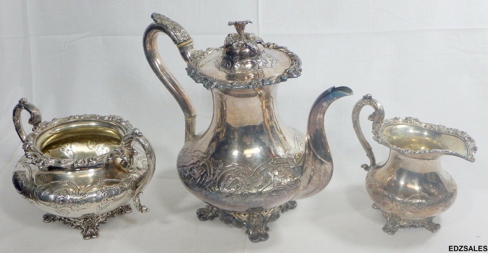 3 Piece Silver Plated Tea Service - Teapot Creamer Sugar Set