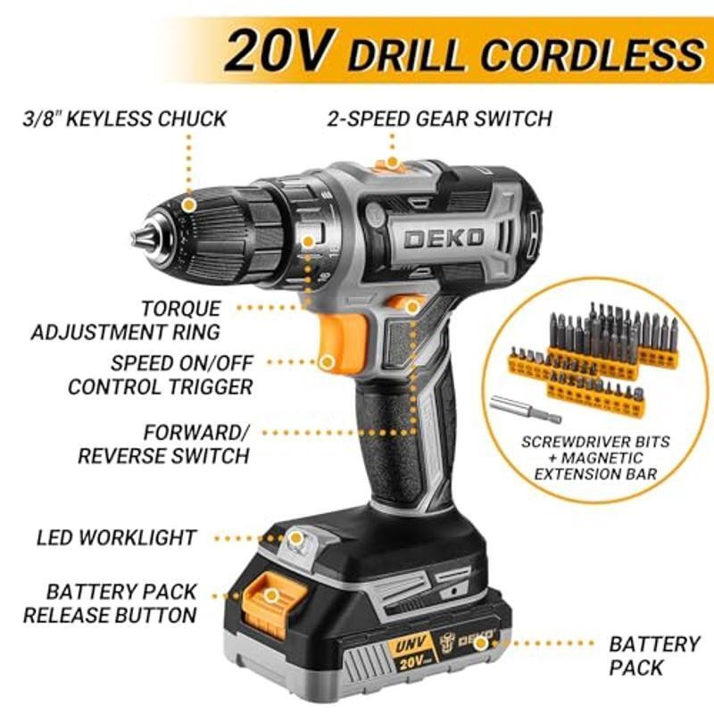 Cordless Drill Tool Set 20V Home Hand Repair Basic Toolbox Tools Set Drills Case