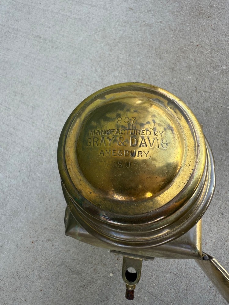 #837 ANTIQUE AUTO CARRIGE SOLID BRASS LANTERN - "GRAY & DAVIS"
