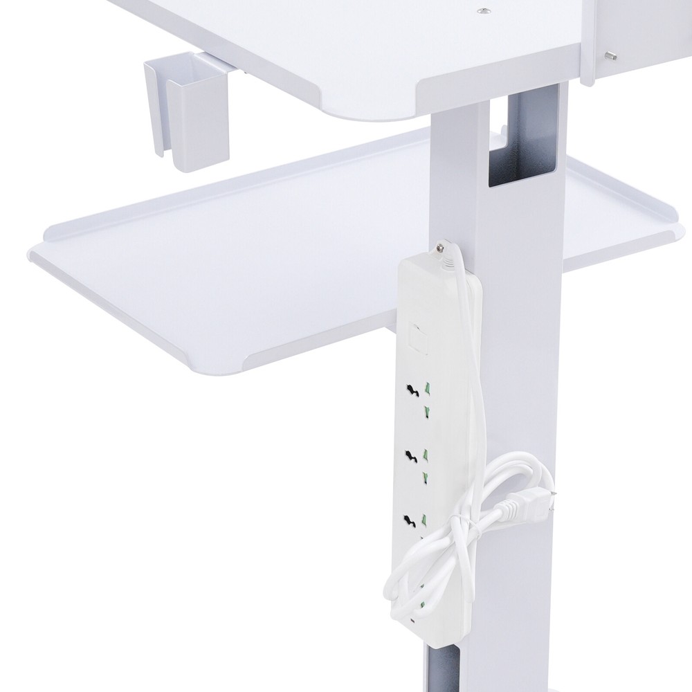 3 Tiers Height Adjustable Rolling Computer Mobile Cart Standing Workstation