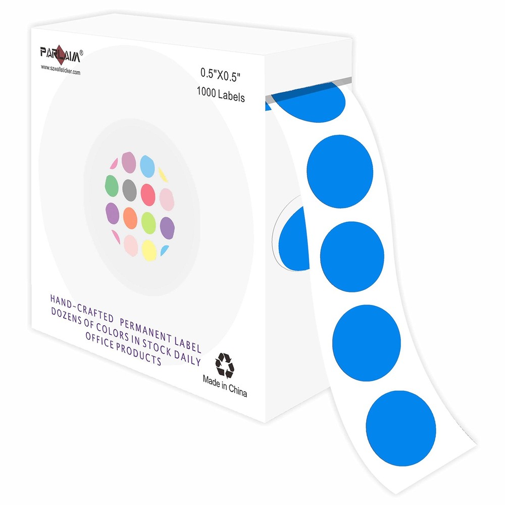 PARLAIM 1/2 Inch Round Permanent Color-Code Dot 1 Roll-1000 Pack, Blue